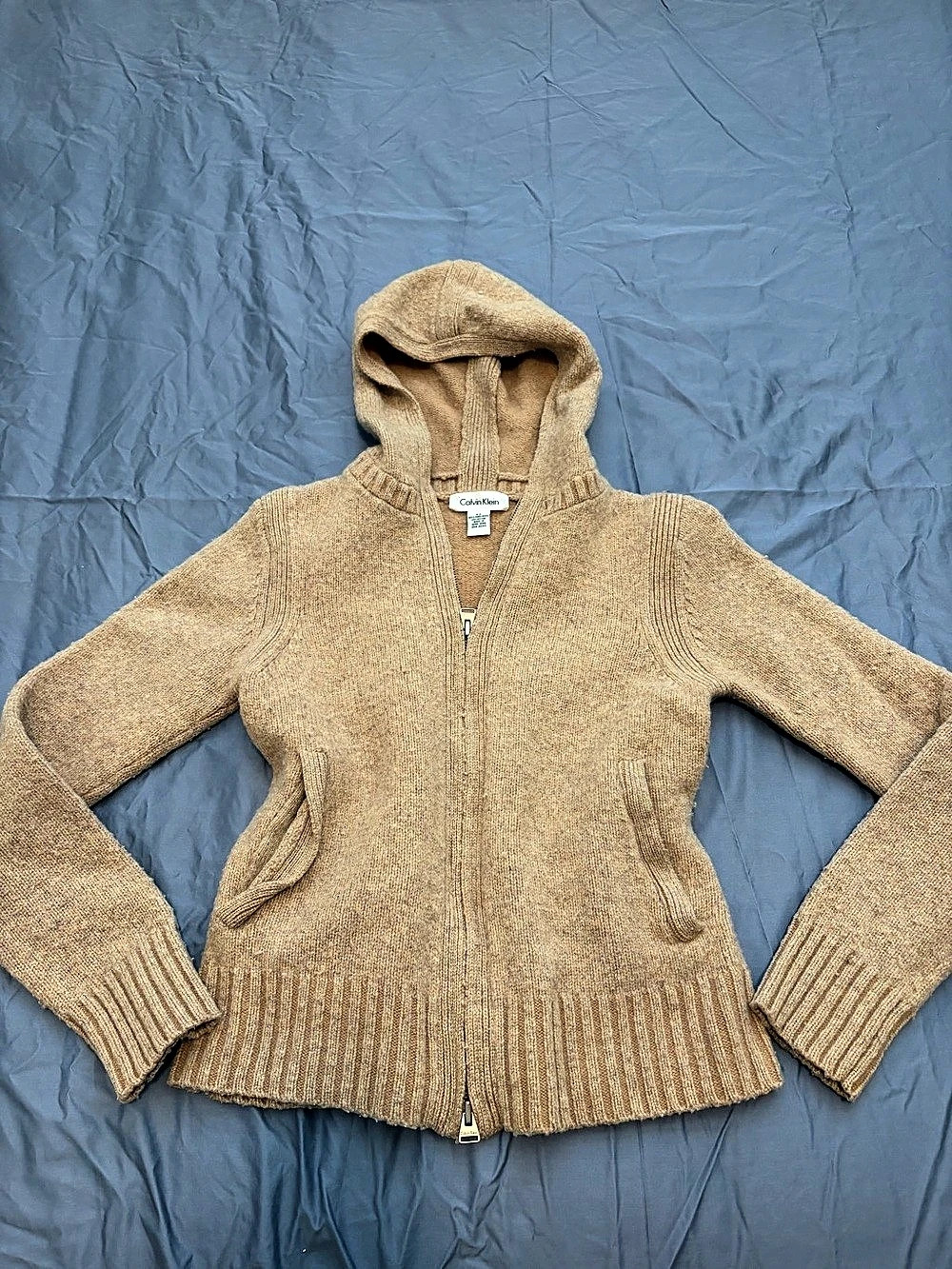 Calvin Klein Hooded Zip Sweater Brown Size XS
